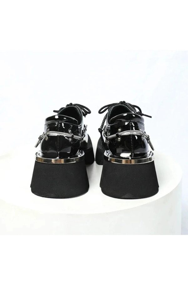 Chic Patent Leather Oxford Shoes for Y2K Aesthetic & Preppy Style