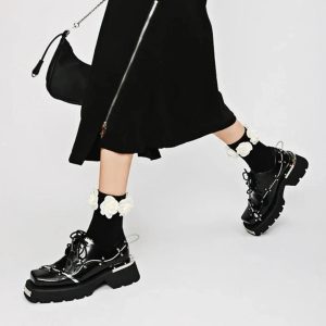 Chic Patent Leather Oxford Shoes for Y2K Aesthetic & Preppy Style