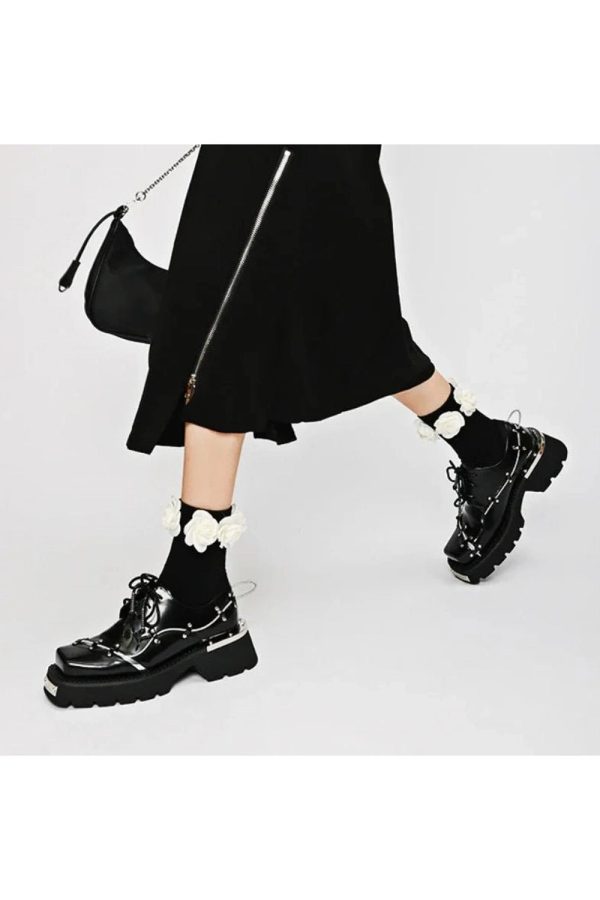 Chic Patent Leather Oxford Shoes for Y2K Aesthetic & Preppy Style