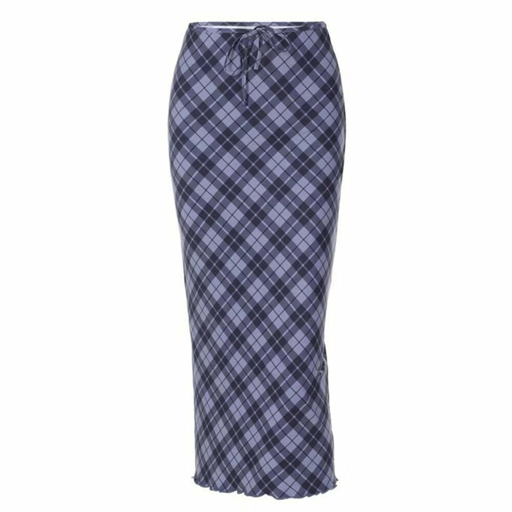 Chic Plaid Maxi Skirt for Y2K Aesthetic & Coquette Style Lovers