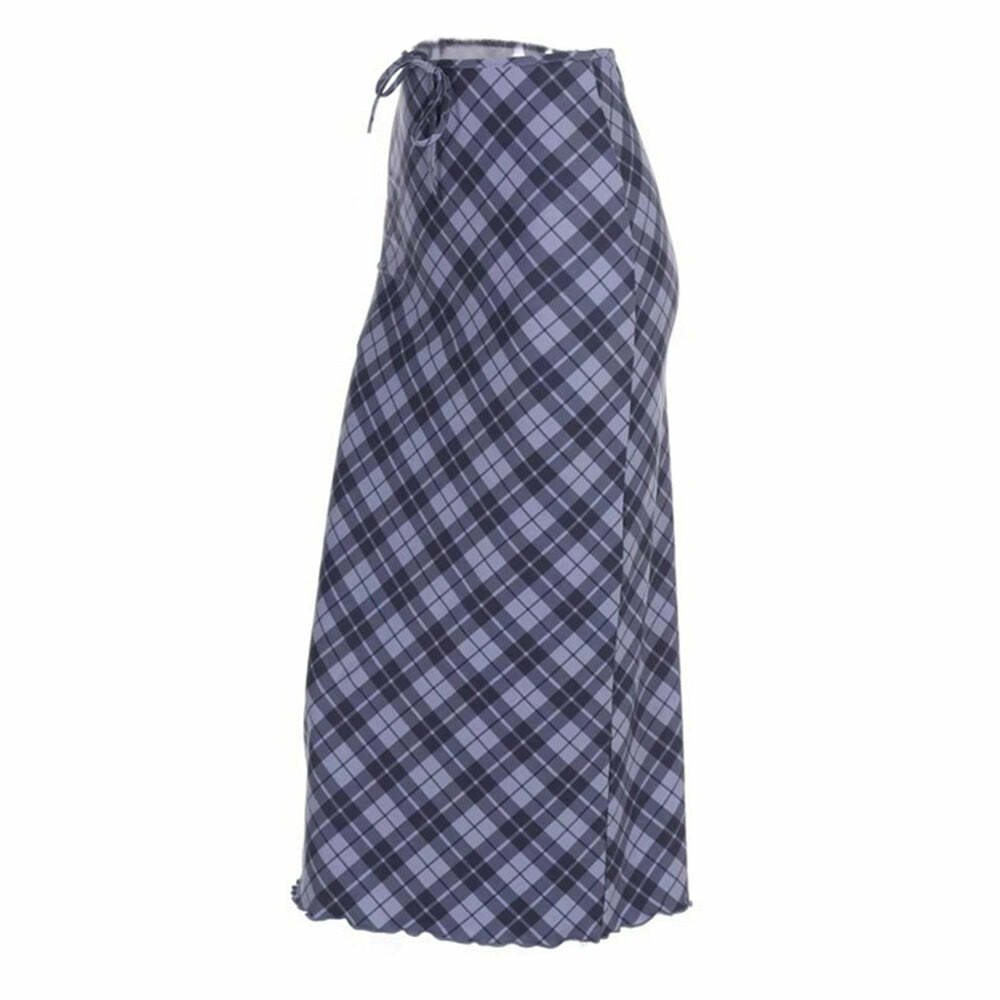 Chic Plaid Maxi Skirt for Y2K Aesthetic & Coquette Style Lovers