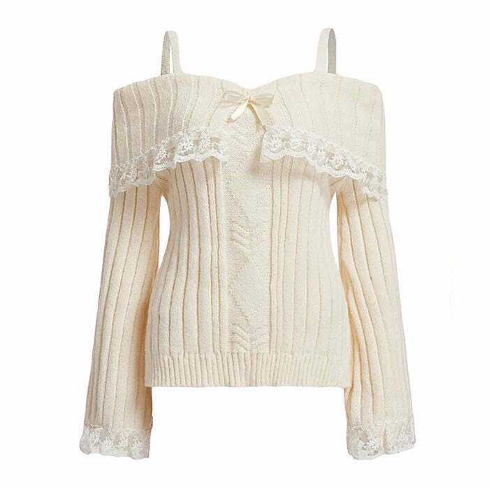 Chic Portrait Mode Lace Sweater for Y2K Aesthetic & Coquette Style