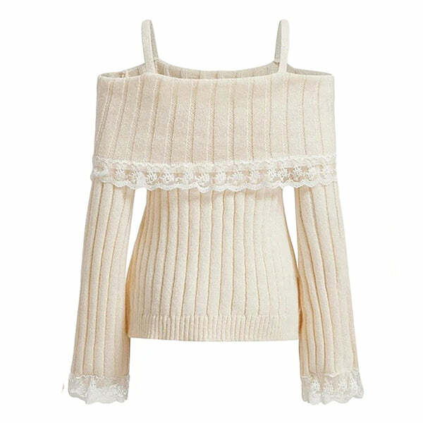 Chic Portrait Mode Lace Sweater for Y2K Aesthetic & Coquette Style