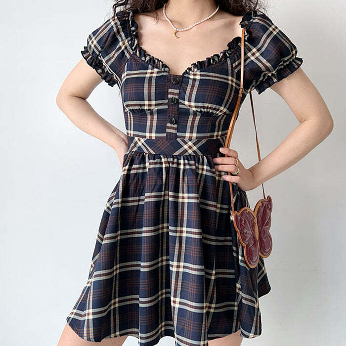 Chic Preppy Aesthetic Plaid Dress for Y2K Style Lovers