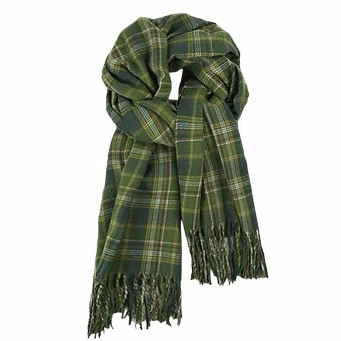 Chic Preppy Aesthetic Plaid Scarf for Y2K and Grunge Style Lovers