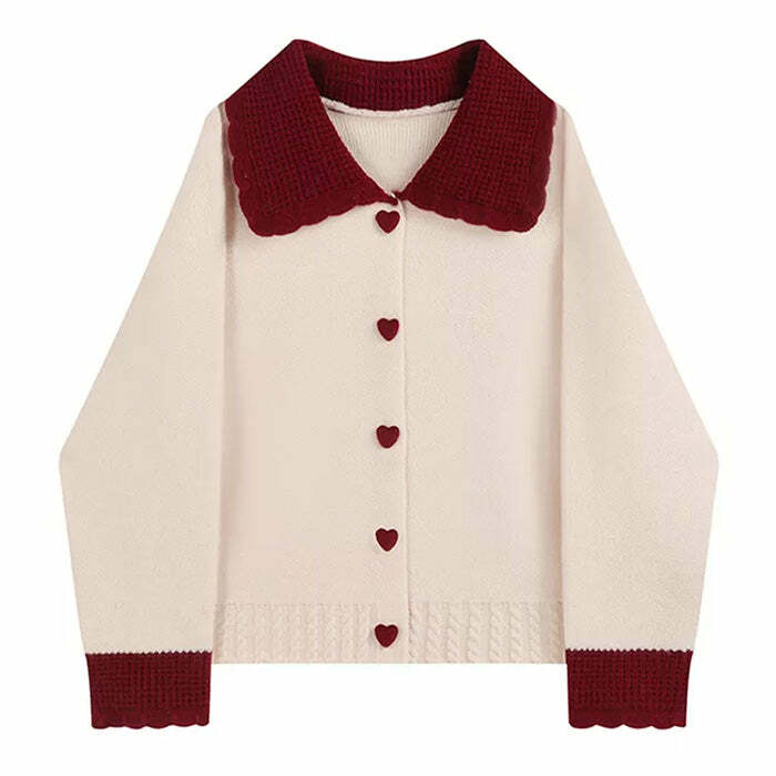 Chic Preppy Collar Knit Cardigan for Y2K Aesthetic Outfits