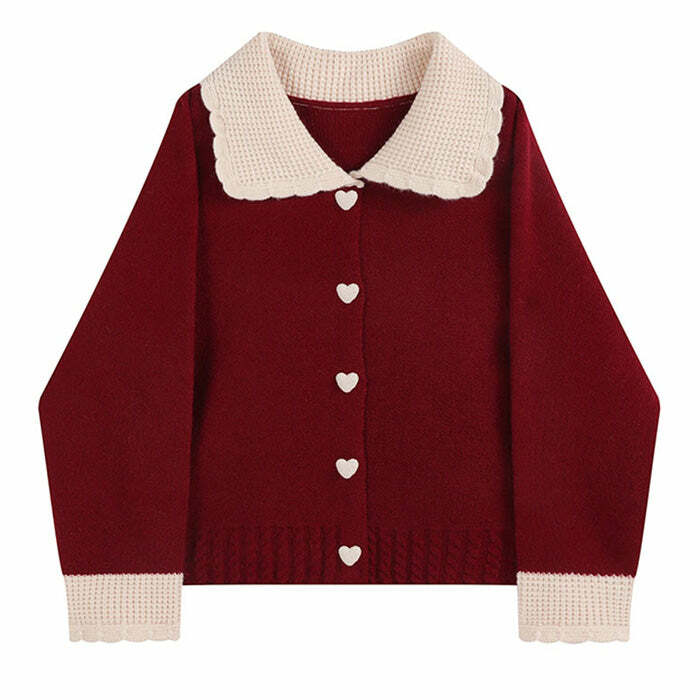 Chic Preppy Collar Knit Cardigan for Y2K Aesthetic Outfits