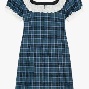 Chic Preppy Plaid Bow-Tie Dress for Y2K Aesthetic Lovers