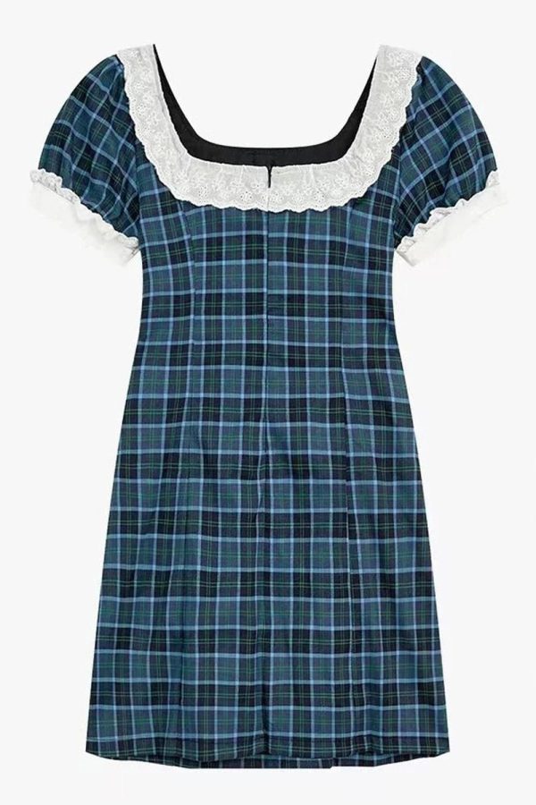 Chic Preppy Plaid Bow-Tie Dress for Y2K Aesthetic Lovers