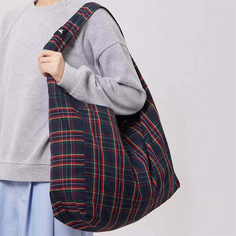 Chic Preppy Style Plaid Tote Bag for Y2K Aesthetic Lovers