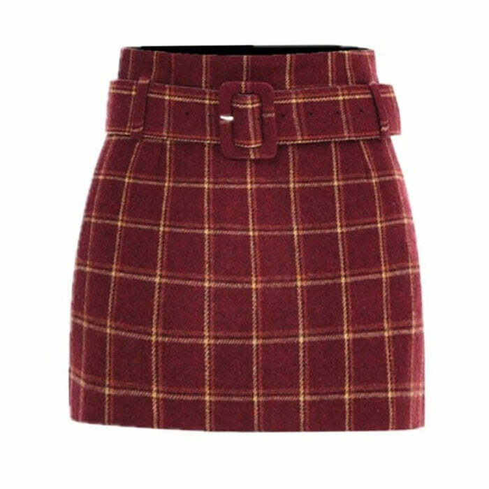 Chic Red Plaid Cargo Skirt for Y2K Aesthetic & Grunge Style Lovers