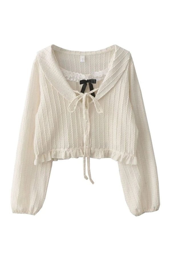 Chic Ribbon Charm Cropped Blouse for Y2K Aesthetic Outfits