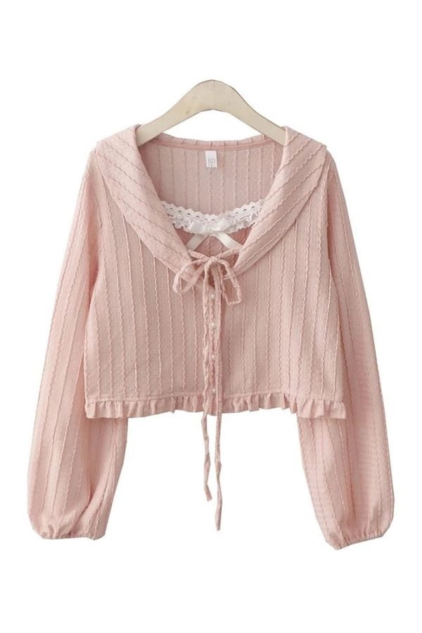 Chic Ribbon Charm Cropped Blouse for Y2K Aesthetic Outfits