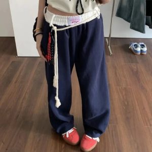 Chic Rope-Tie Relaxed Sweatpants for Y2K Aesthetic & Comfy Style