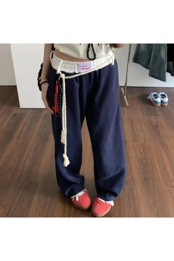 Chic Rope-Tie Relaxed Sweatpants for Y2K Aesthetic & Comfy Style