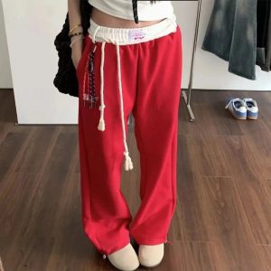 Chic Rope-Tie Relaxed Sweatpants for Y2K Aesthetic & Comfy Style