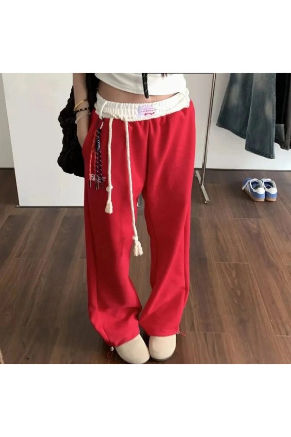 Chic Rope-Tie Relaxed Sweatpants for Y2K Aesthetic & Comfy Style