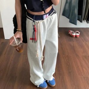 Chic Rope-Tie Relaxed Sweatpants for Y2K Aesthetic & Comfy Style