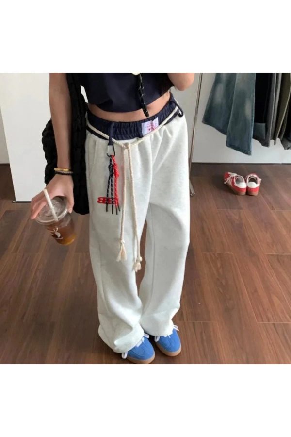 Chic Rope-Tie Relaxed Sweatpants for Y2K Aesthetic & Comfy Style