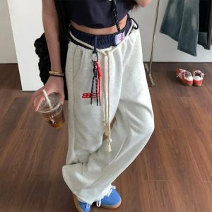 Chic Rope-Tie Relaxed Sweatpants for Y2K Aesthetic & Comfy Style