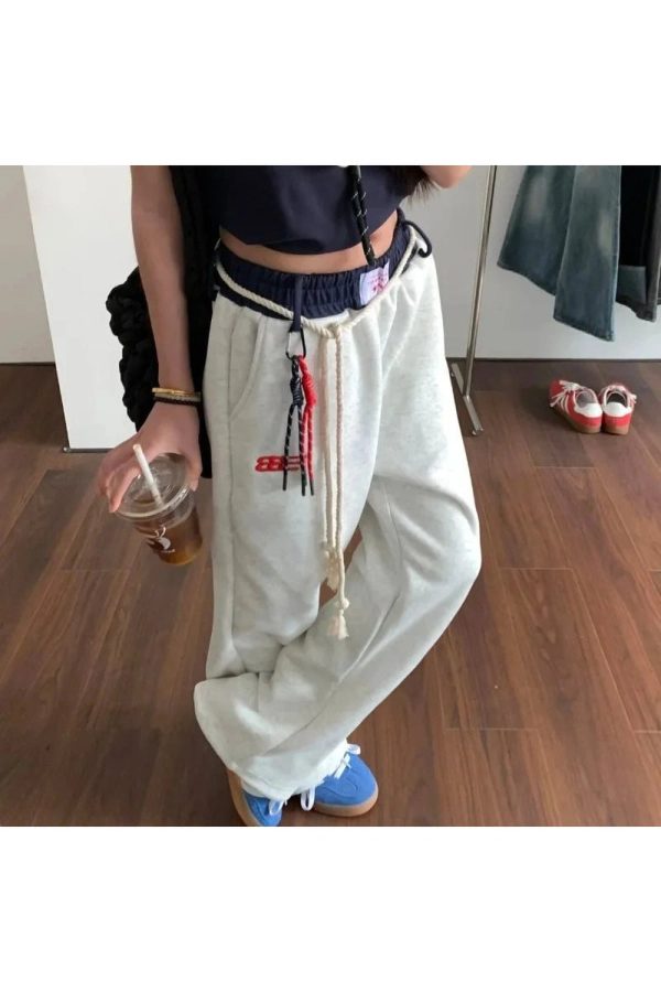 Chic Rope-Tie Relaxed Sweatpants for Y2K Aesthetic & Comfy Style