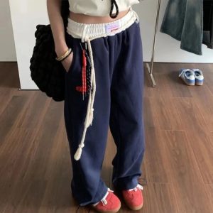 Chic Rope-Tie Relaxed Sweatpants for Y2K Aesthetic & Comfy Style