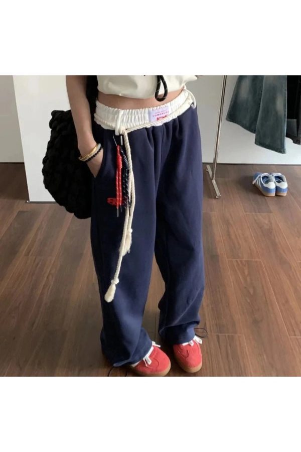 Chic Rope-Tie Relaxed Sweatpants for Y2K Aesthetic & Comfy Style