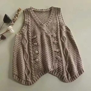 Chic Rustic Cable Knit Button Vest for Y2K and Coquette Aesthetic Styles