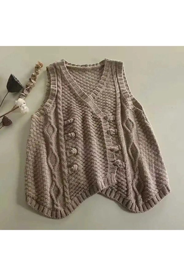 Chic Rustic Cable Knit Button Vest for Y2K and Coquette Aesthetic Styles