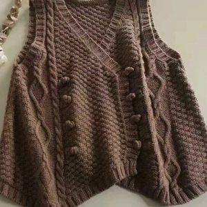 Chic Rustic Cable Knit Button Vest for Y2K and Coquette Aesthetic Styles