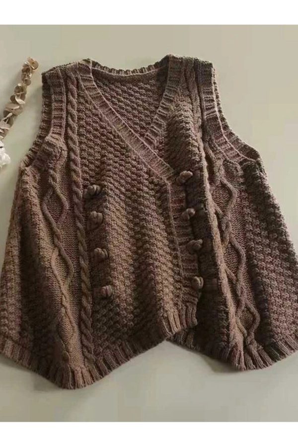 Chic Rustic Cable Knit Button Vest for Y2K and Coquette Aesthetic Styles