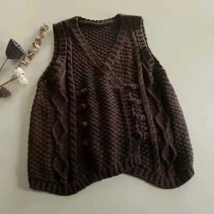 Chic Rustic Cable Knit Button Vest for Y2K and Coquette Aesthetic Styles