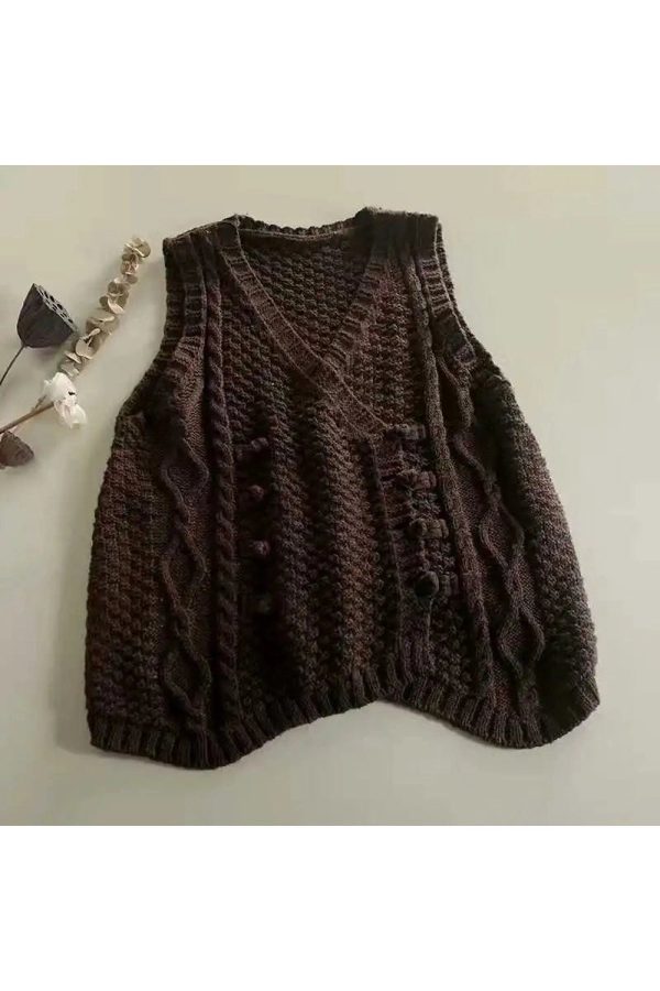 Chic Rustic Cable Knit Button Vest for Y2K and Coquette Aesthetic Styles