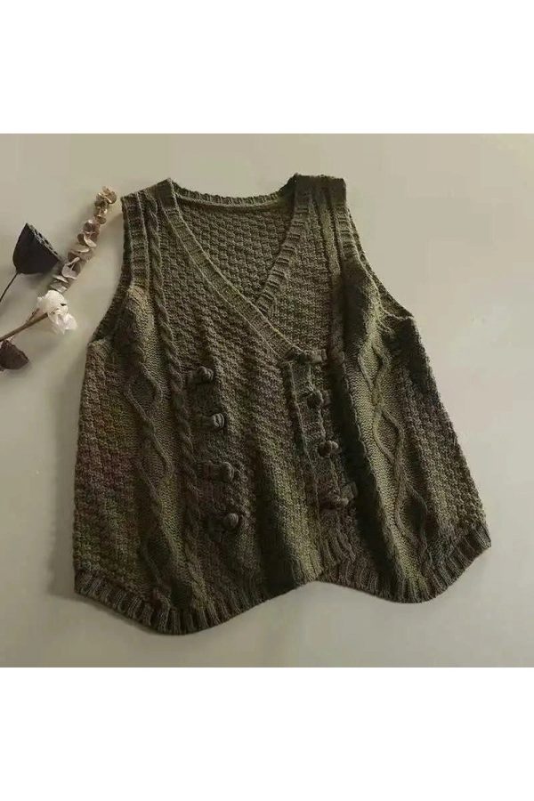 Chic Rustic Cable Knit Button Vest for Y2K and Coquette Aesthetic Styles