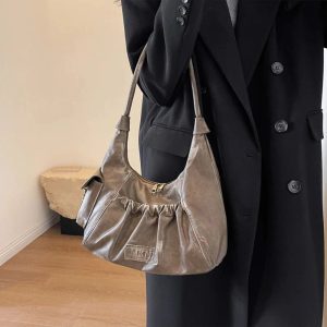 Chic Rustic Ruched Shoulder Bag for Y2K Aesthetic and Coquette Style