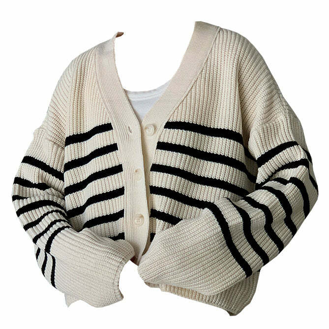 Chic Self Made Striped Cardigan for Y2K Aesthetic and Cozy Outfits