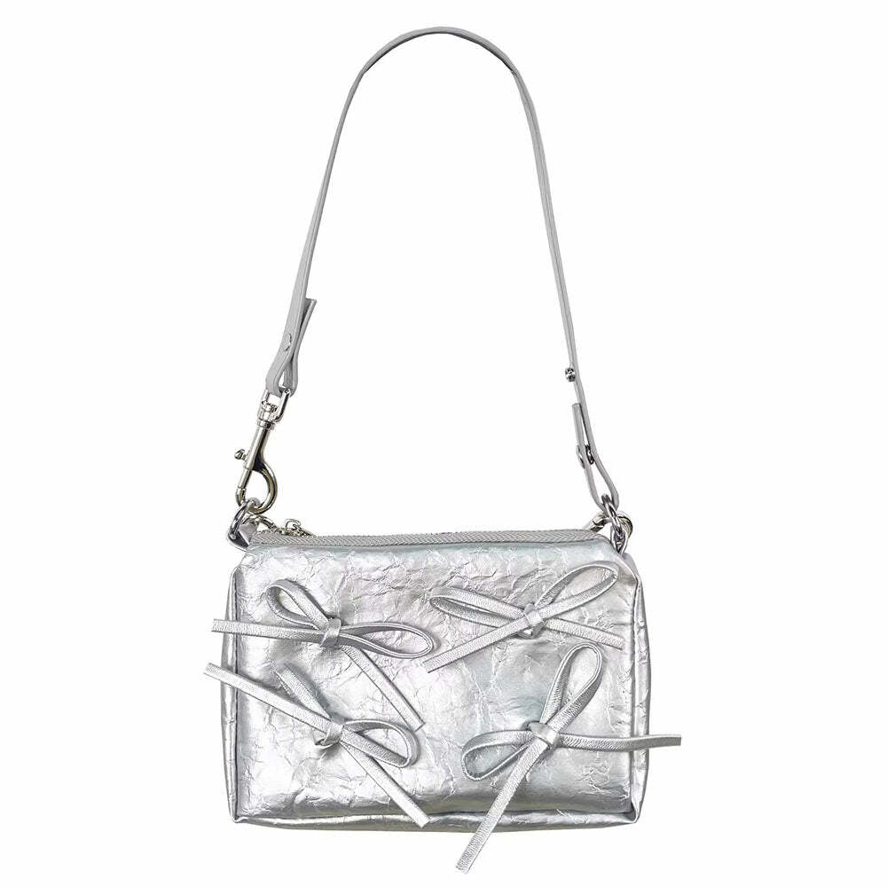 Chic Silver Bows Shoulder Bag for Y2K Fashion & Coquette Aesthetic