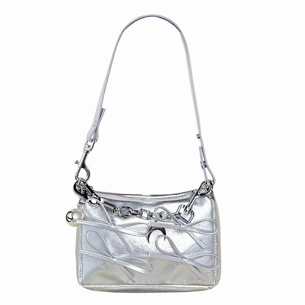 Chic Silver Bows Shoulder Bag for Y2K Fashion & Coquette Aesthetic