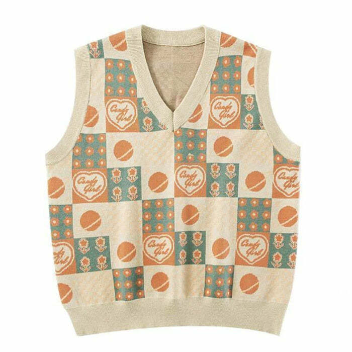 Chic Soft Girl Patchwork Knit Vest for Y2K Aesthetic Outfits