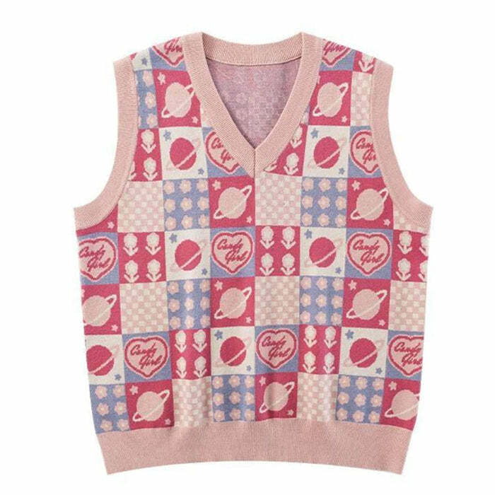 Chic Soft Girl Patchwork Knit Vest for Y2K Aesthetic Outfits