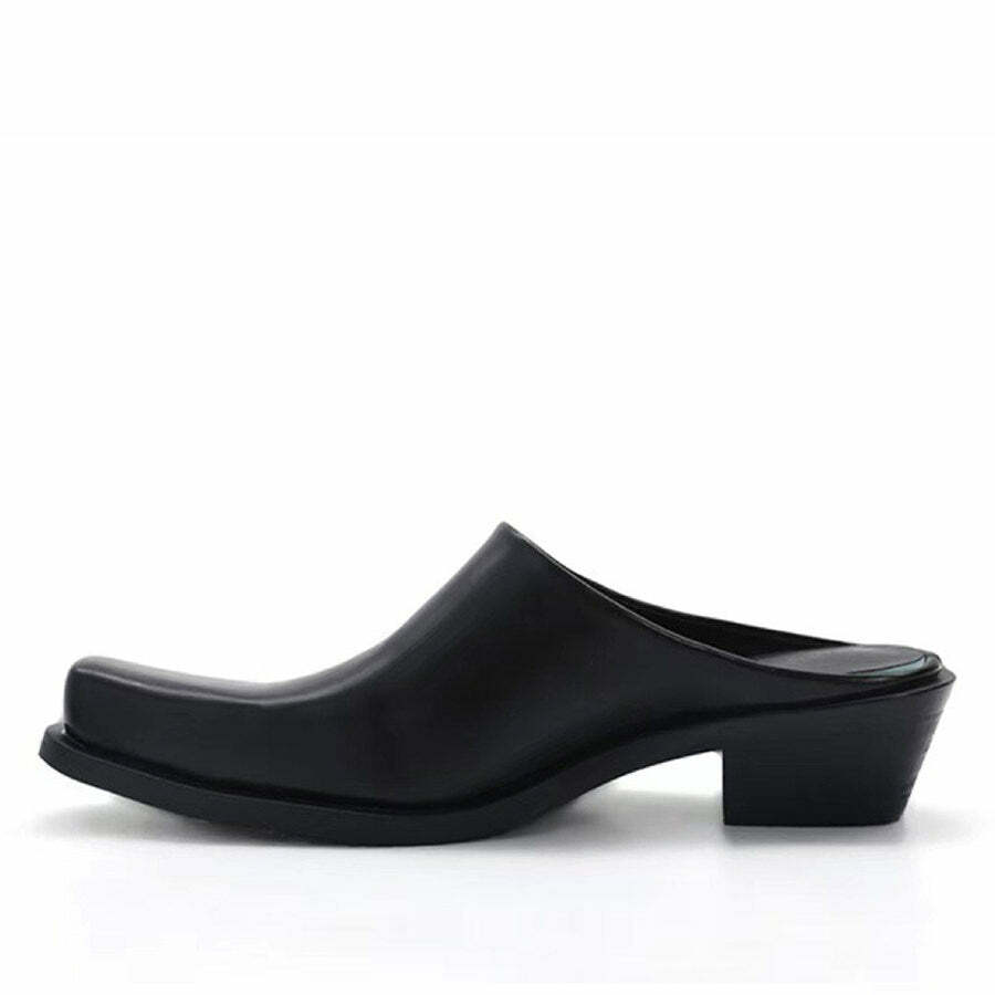 Chic Square Toe Minimalist Black Mules for Y2K and Coquette Aesthetic