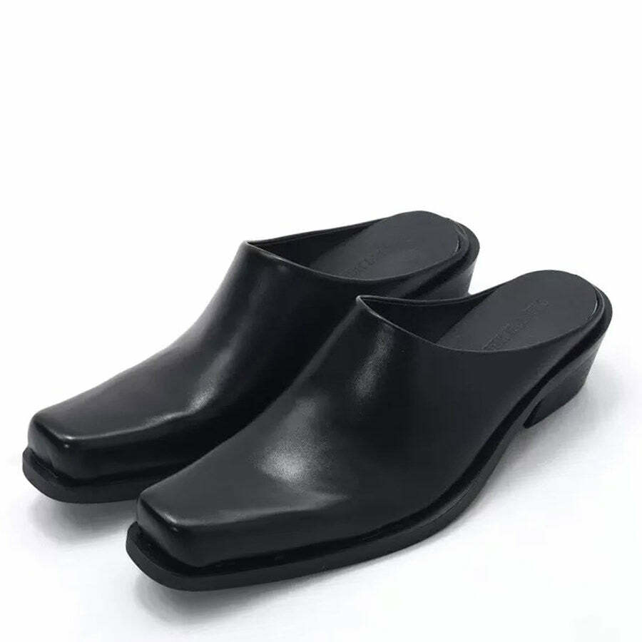 Chic Square Toe Minimalist Black Mules for Y2K and Coquette Aesthetic