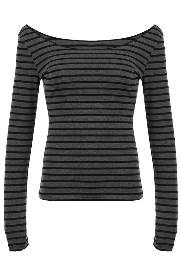 Chic Striped Off-Shoulder Knit Top for Y2K and Coquette Aesthetic