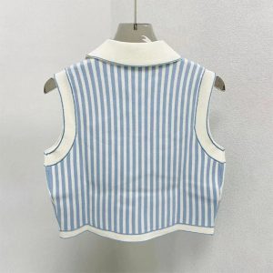 Chic Striped Preppy Knit Polo Top for Y2K and Coquette Aesthetic