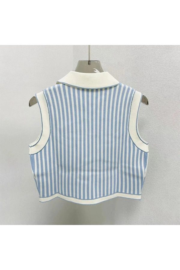 Chic Striped Preppy Knit Polo Top for Y2K and Coquette Aesthetic