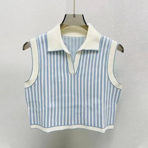 Chic Striped Preppy Knit Polo Top for Y2K and Coquette Aesthetic