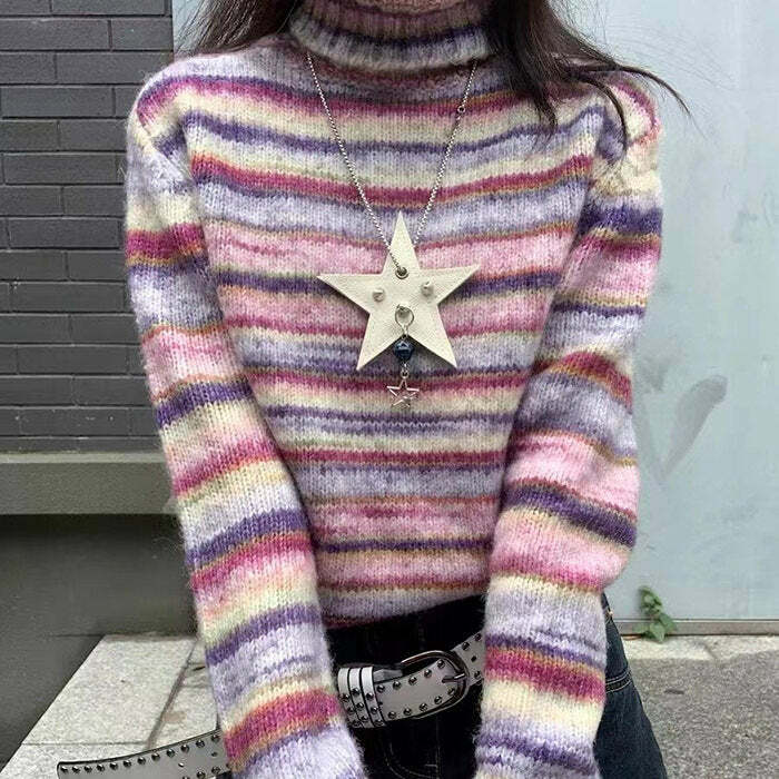 Chic Striped Turtleneck Sweater for Y2K Aesthetic & Cozy Fall Vibes