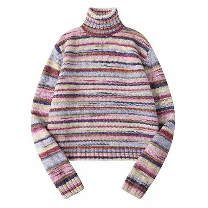 Chic Striped Turtleneck Sweater for Y2K Aesthetic & Cozy Fall Vibes