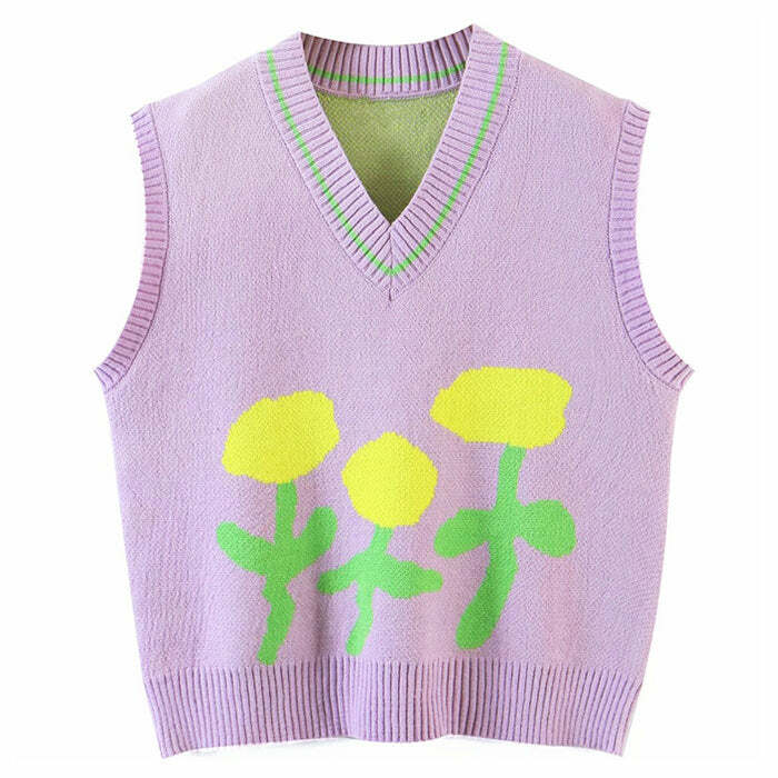 Chic Tulip Knit Vest for Y2K Aesthetic & Coquette Style Outfits