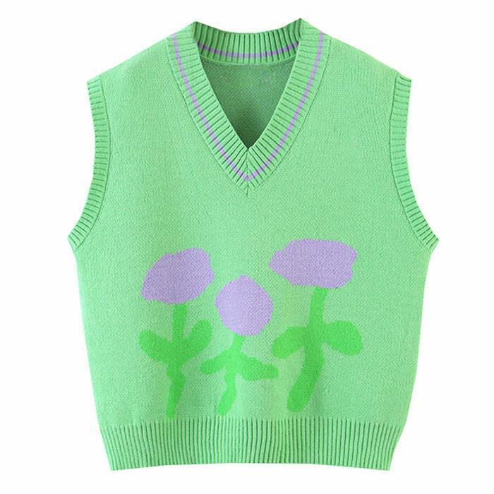 Chic Tulip Knit Vest for Y2K Aesthetic & Coquette Style Outfits